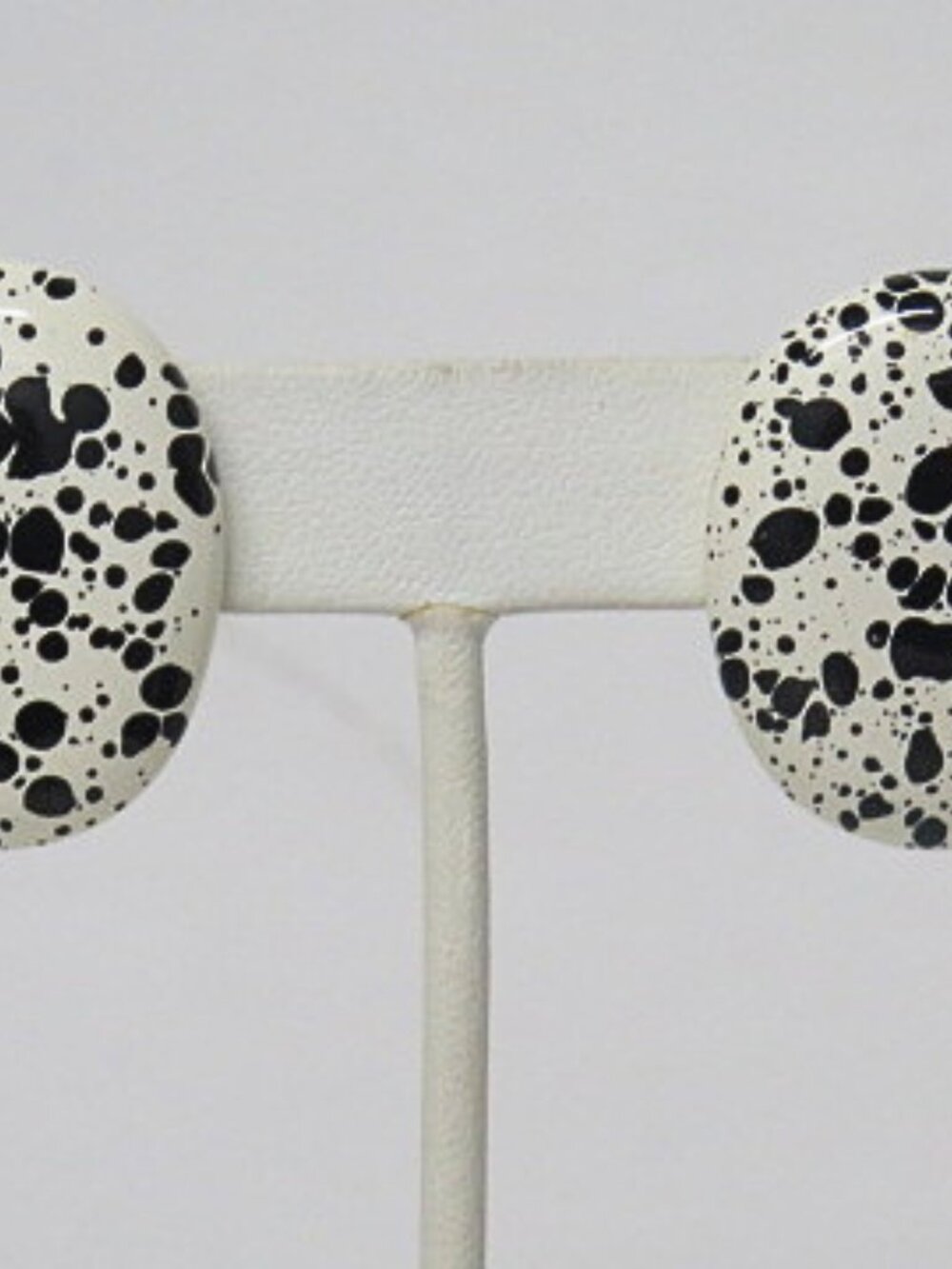Vintage Black & Ivory Splatter Oval Statement Earrings Estate Jewelry